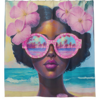 Cortina Para Box Beleza tropical em tons de rosa