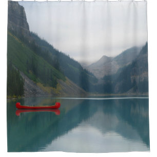 Cortina Para Box Belo Lago Peaceful Barco Vermelho Canoeiro