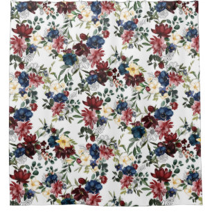 Cortina Para Box Belo Padrão Floral Flores Azul Amarelo Vermelho