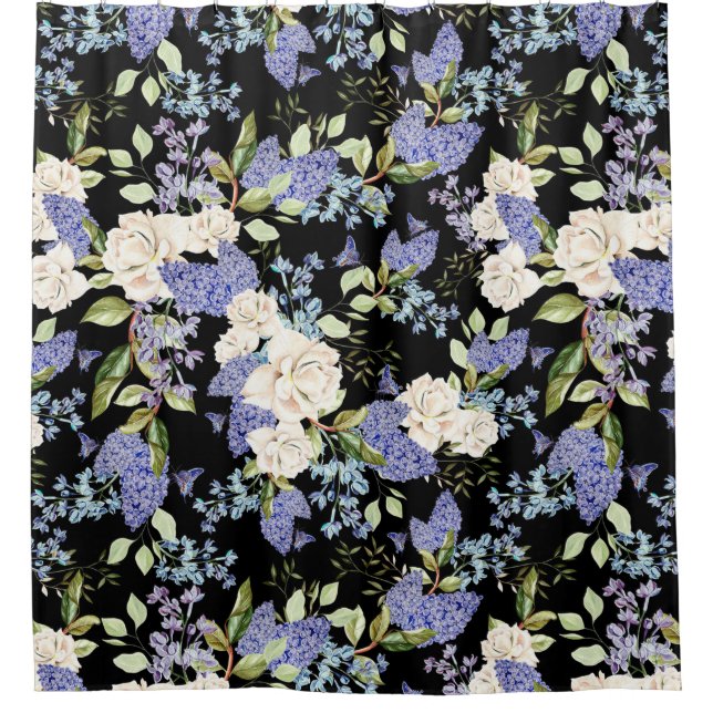 Cortina Para Box Belo padrão floral Folhagem de Rosas Lilac (Frente)