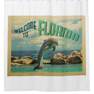 Cortina Para Box Bem-Vindo À Viagens vintage De Golfinhos Da Flórid