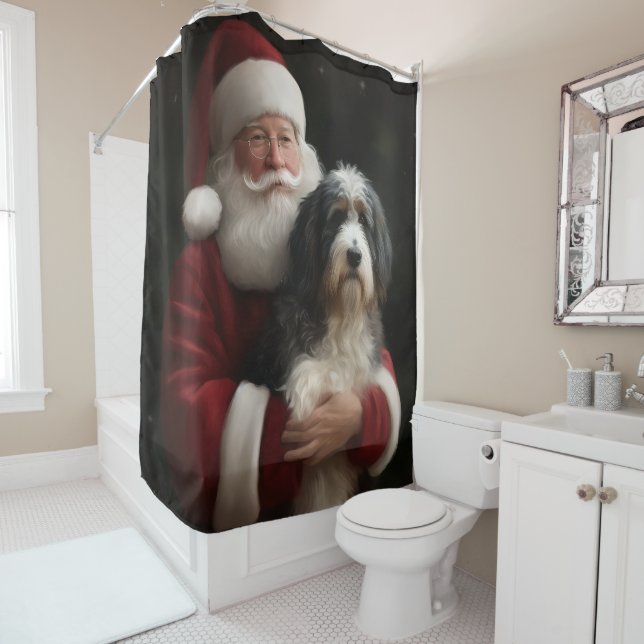 Cortina Para Box Bernedoodle com Papai Noel Natal Festivo (In Situ)