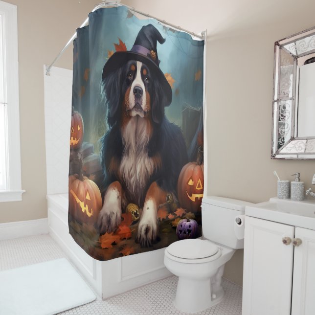 Cortina Para Box Bernese Mountain Pumpkins Halloween Assustado (In Situ)