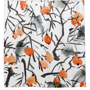 Cortina Para Box Berries de Tinta de Água Deixa Ilustração
