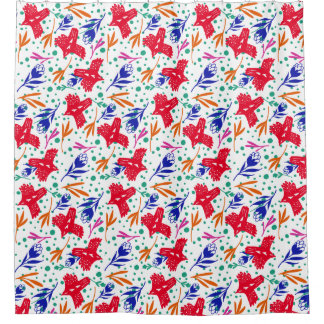 Cortina Para Box Birds and flowers in colorful pattern