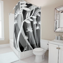 Cortina Para Box Black and White Botanical Plant Illustration