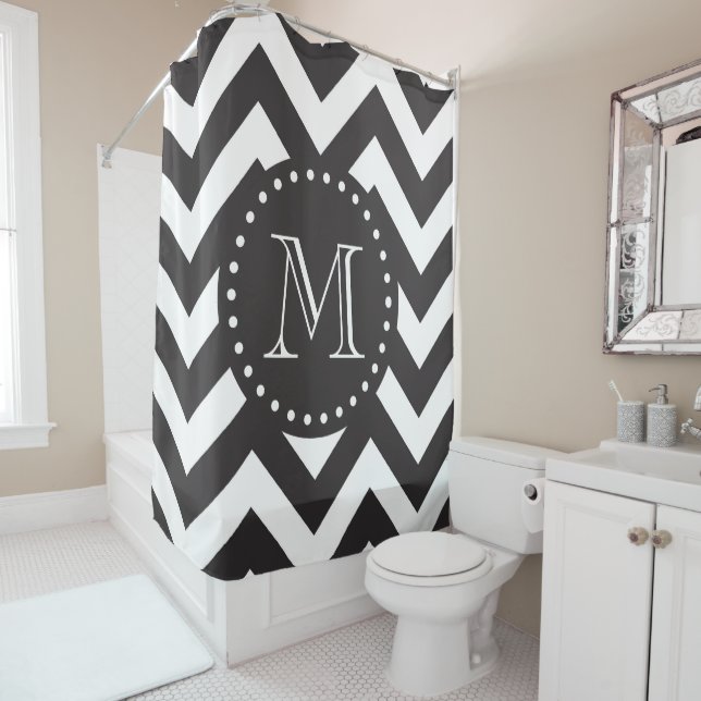 Cortina Para Box Black and White Zigzag Chevron Monogram (In Situ)