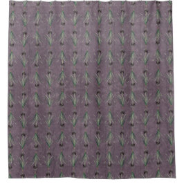 Cortina Para Box Black Iris on an antique tapestry