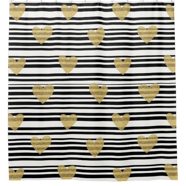 Cortina Para Box Black Stripe Gold Heart Glam Pattern (8) (Frente)