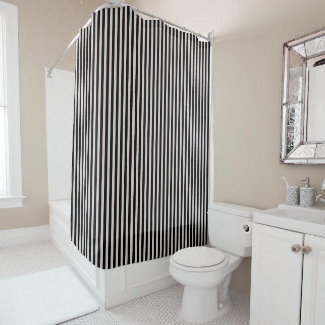 Cortina Para Box Black Striped Bathroom Shower Curtain (In Situ)