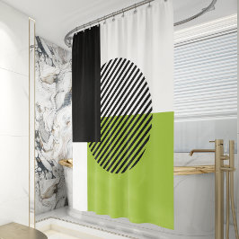 Cortina Para Box Bloco de Cores Moderno Listrado Círculo Verde Lima