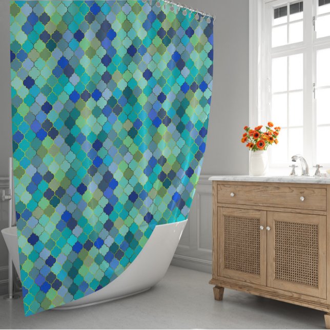 Cortina Para Box Blue Aqua Moroccan Mosaic Pattern (Blue Aqua Moroccan Mosaic Pattern Shower Curtain
)