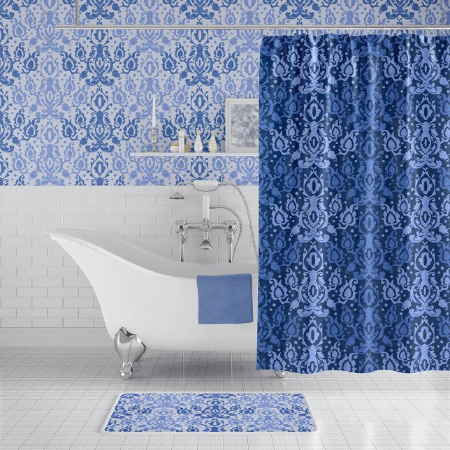 Cortina Para Box Blue Casbah Marroquino Damask (Criador carregado)