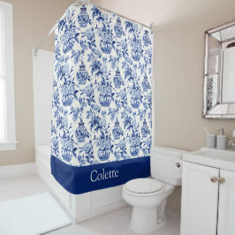 Cortina Para Box Blue Chinoiserie Monogram Name Shower Curtain