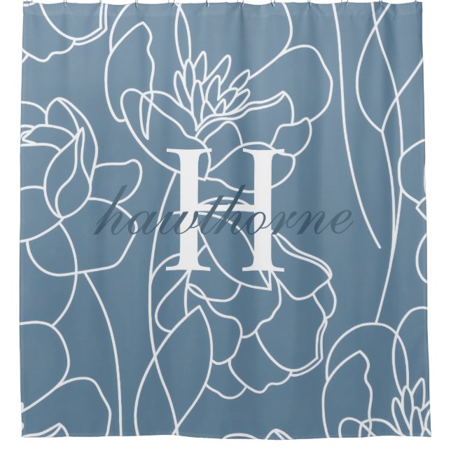 Cortina Para Box Blue Modern Elegant Wildflower Monogram Name (Frente)