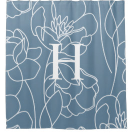 Cortina Para Box Blue Modern Elegant Wildflower Monogram Name