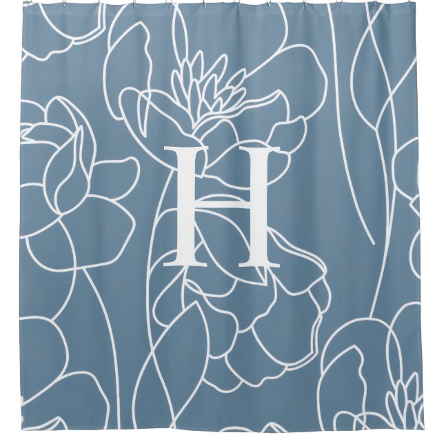 Cortina Para Box Blue Modern Elegant Wildflower Monogram Name (Frente)