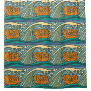 Cortina Para Box Blue Ocean Waves Nautilus Seashell Patterno Nouvea