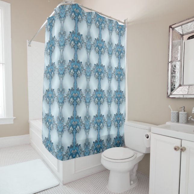 Cortina Para Box Blue Ornate Floral Shower Curtain