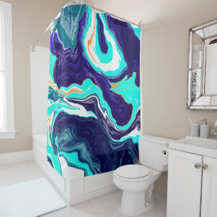 Cortina Para Box Blue TeOcean Swirls Marble Fluid Art