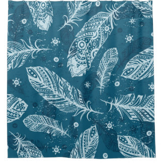 Cortina Para Box Blue vintage feather pattern