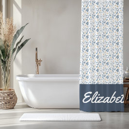 Cortina Para Box Blue Watercolor Botanical Pattern Custom Name