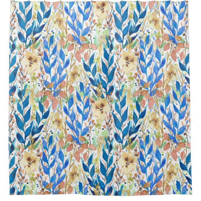 Cortina Para Box Blue Watercolor Foliage (Frente)