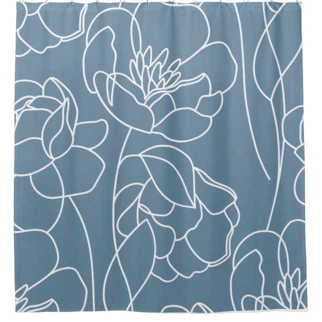 Cortina Para Box Blue White Modern Wildflower (Frente)