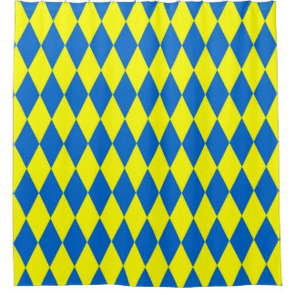 Cortina Para Box Blue Yellow Harlequin Checkered Design