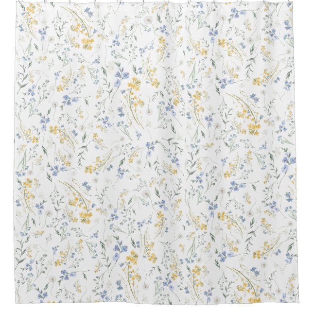 Cortina Para Box Blue Yellow Wildflower Pattern (Frente)