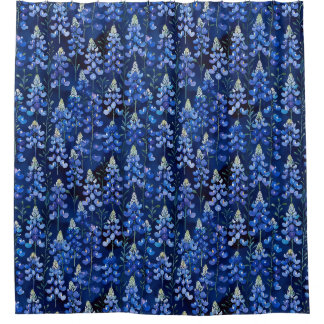 Cortina Para Box Bluebonnet Wildflower, Dark Blue Texas Floral