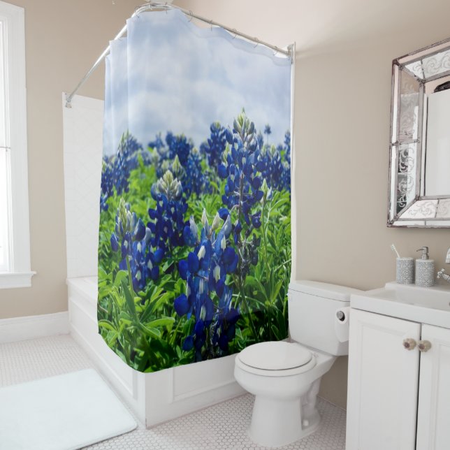Cortina Para Box Bluebonnets Blue Floral Texas Texan Elegante (In Situ)