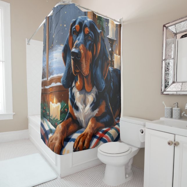 Cortina Para Box Bluetick Coonhound Com Luzes de Natal Feriado (In Situ)