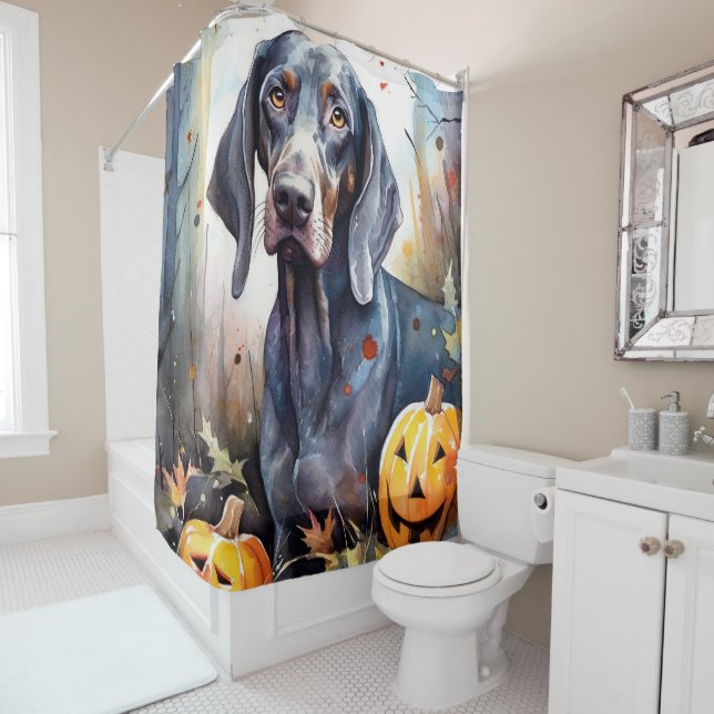 Cortina Para Box Bluetick Coonhound de Halloween com Abóboras Assus (In Situ)
