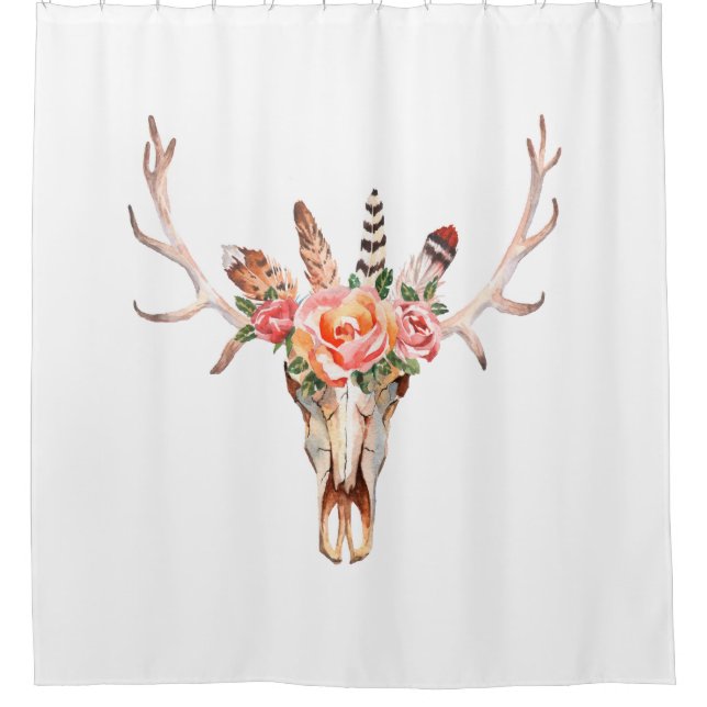 Cortina Para Box BoHo Animal Skull Watercolor Rosas Bah Chá (Frente)