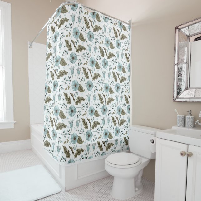 Cortina Para Box Boho Azul e Floral Verde (In Situ)