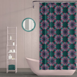 Cortina Para Box Boho Bloom Shower Curtain in Teal Green