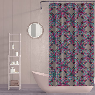 Cortina Para Box Boho Bloom Shower Curtain in Warm Taupe