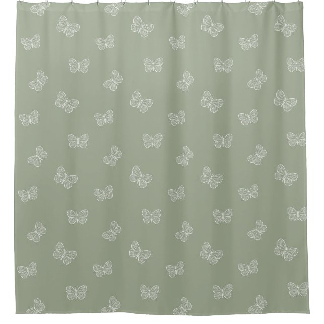 Cortina Para Box Boho Butterfly Pattern Neutral Modern Sage Green (Frente)