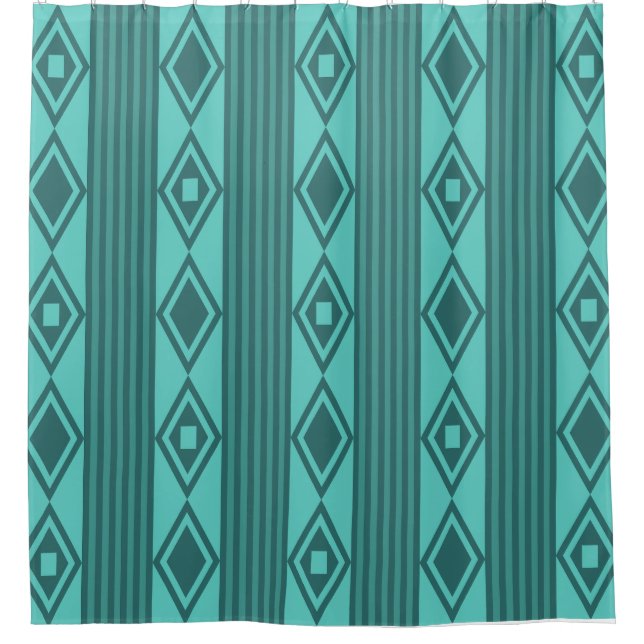 Cortina Para Box Boho Diamantes Stripes Turquoise (Frente)