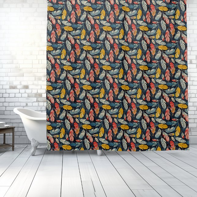 Cortina Para Box Boho Feathered Whimsy Chá Cortina (Boho Feathered Whimsy Shower Curtain)