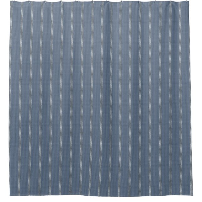 Cortina Para Box Boho geo linhas simples bege denim azul rústico (Frente)