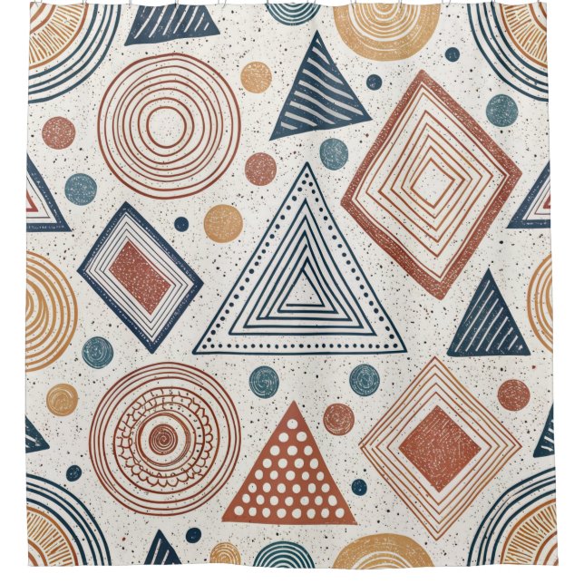 Cortina Para Box Boho Geométrico Abstrato Shapes Terracotta (Frente)