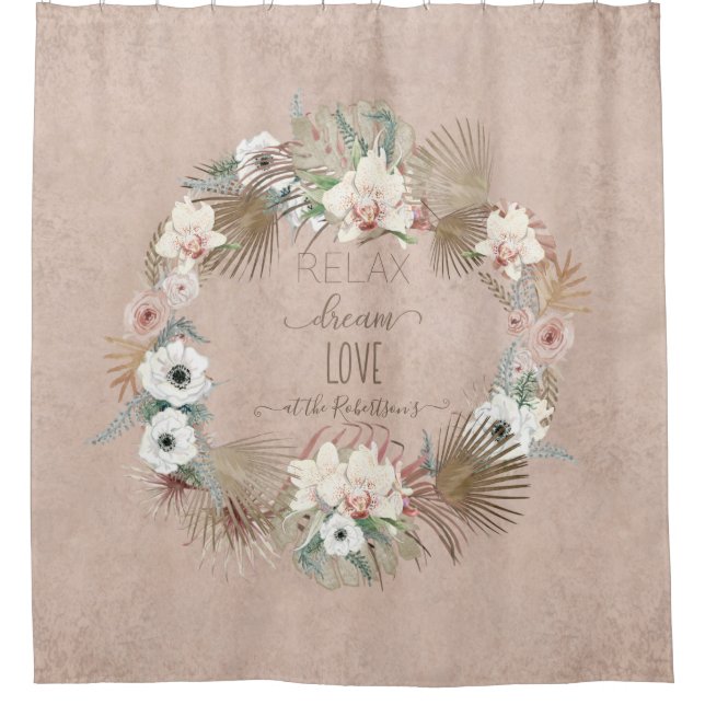 Cortina Para Box Boho Orchid Palm Tropical Leaf Wreath Link (Frente)