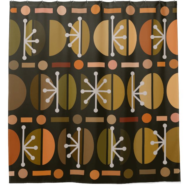 Cortina Para Box Boho Retro Bowls Lines Dark Earth Tones (Frente)