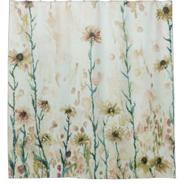 Cortina Para Box Boho Vintage Bege Flores Silvestres