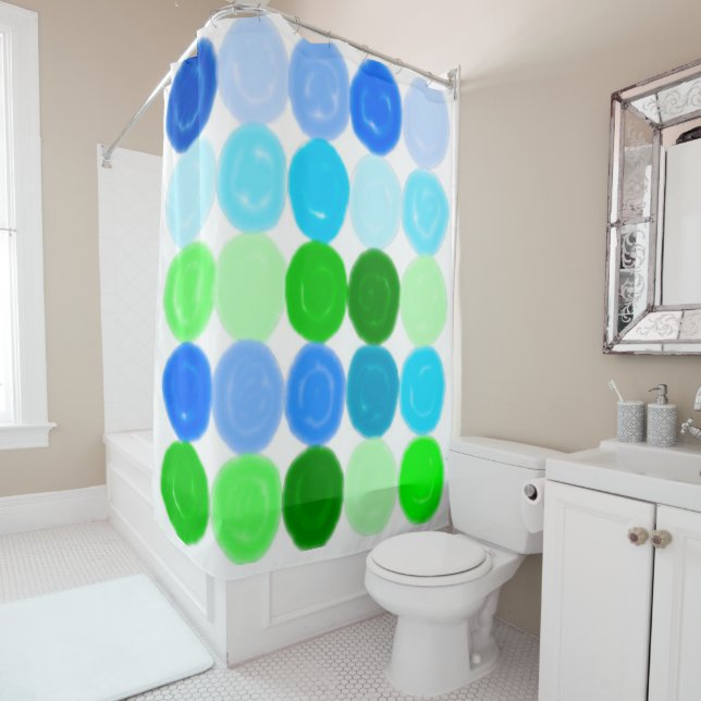 Cortina Para Box Bolhas Azuis e Verdes (In Situ)