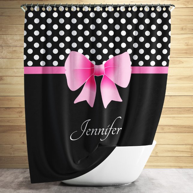 Cortina Para Box Bolinhas Negras E Brancas Cuecas (Cute Black And White Polka Dots Shower Curtain.)