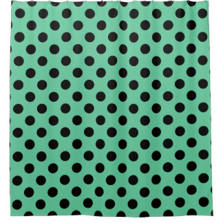 Cortina Para Box Bolinhas pretas em verde-menta