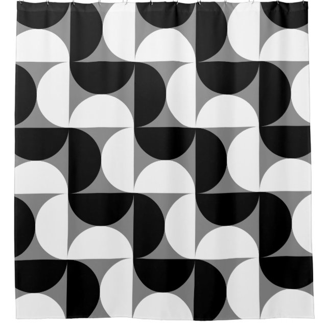 Cortina Para Box Bolinhos de Padrão do Século Médio Branco Negro (Frente)